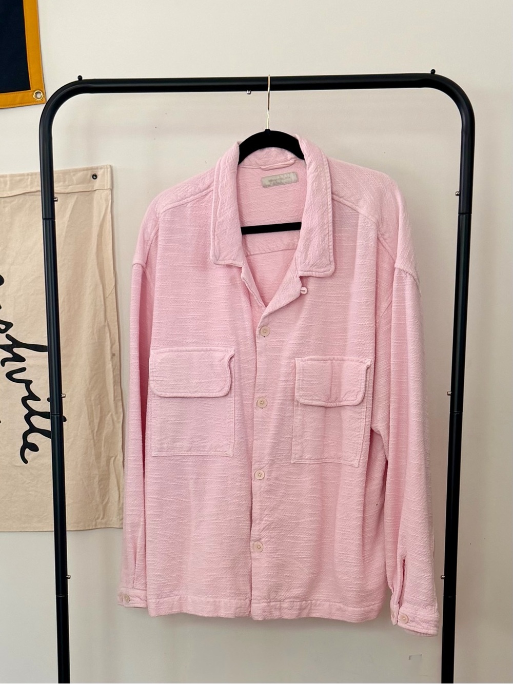 Men's Lightweight Pink Shirt Jacket with Patch Pockets